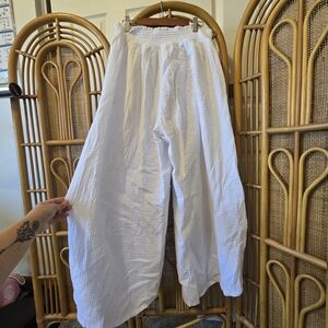 White Cotton Gauze Wide-Leg Pants